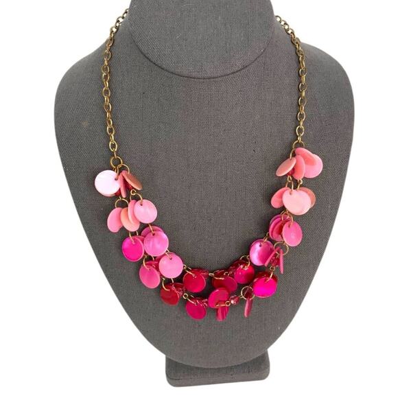 Pink Ombre Disc Charm Layered Necklace Gold Tone Chain - Picture 1 of 4